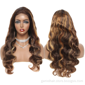 Highlight piano 4/27 body wave 30 inch lace closure wig Ombre 13*4 virgin transparent HD lace front human hair wigs